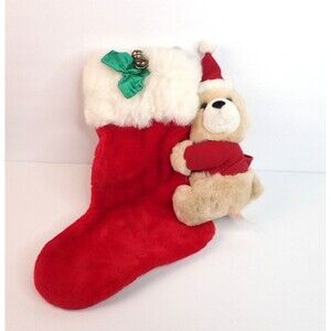Vintage 3D Christmas Holiday Decor Santa Teddy Bear Stocking Fordlet Intl.